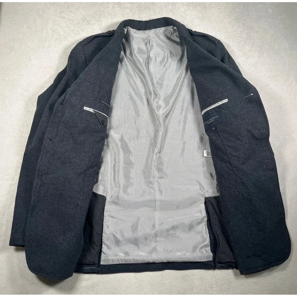 Banana Republic Mens 42R Safari Field Jacket Epaulets Italian Fabric Grey Blazer